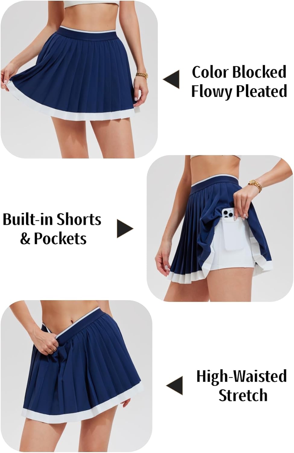AFZ Tennis Outfits Polo Top and Color Blocked Pleated Tennis Dress Golf Outfits for Women Athletic Dress with Shorts