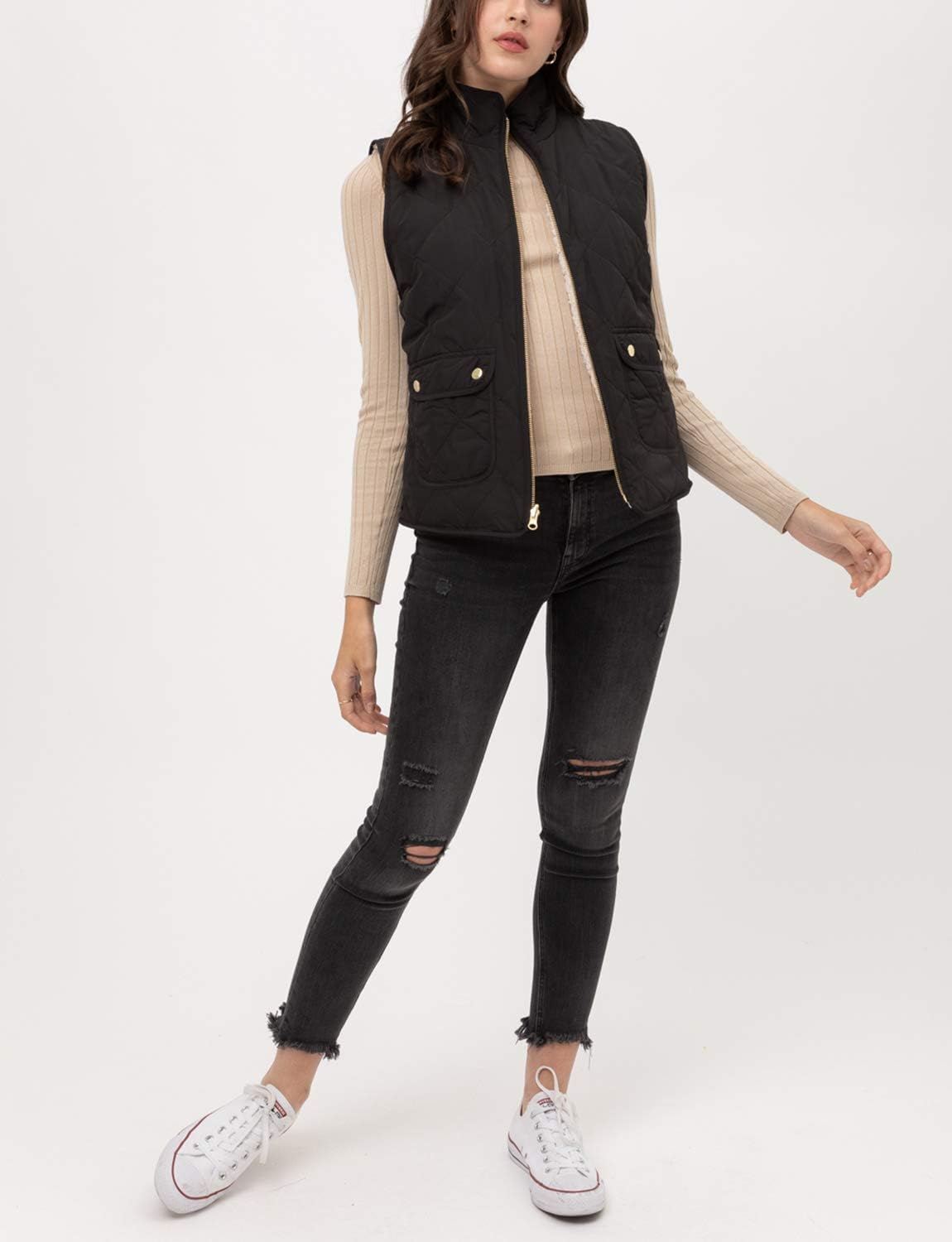 Women’s Quilted Vest - Reversible Lightweight Sleeveless Full Zip Up Faux Fur Lining Gilet Jacket with Pockets