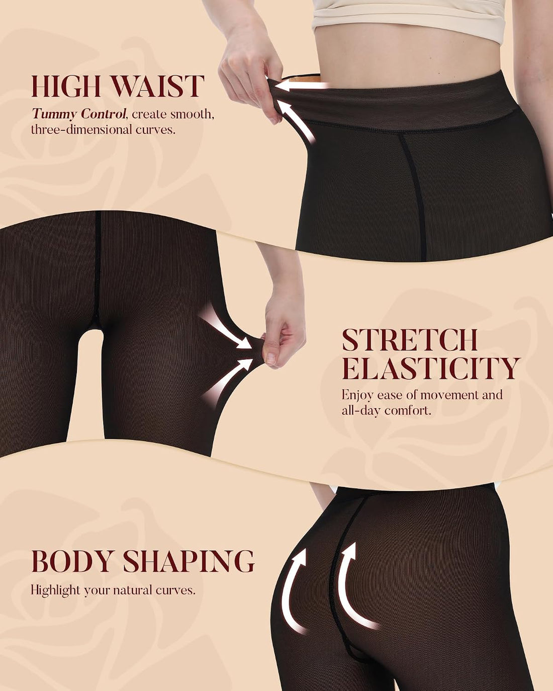 2 Pairs Fleece Lined Thermal Tights for Women - Warm Sheer Leggings for Winter