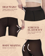 2 Pairs Fleece Lined Thermal Tights for Women - Warm Sheer Leggings for Winter