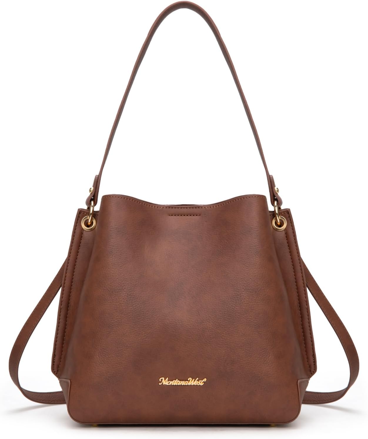 Medium Hobo Purse for Women - 3-Compartment Vegan Leather Bucket Bag with Crossbody Strap