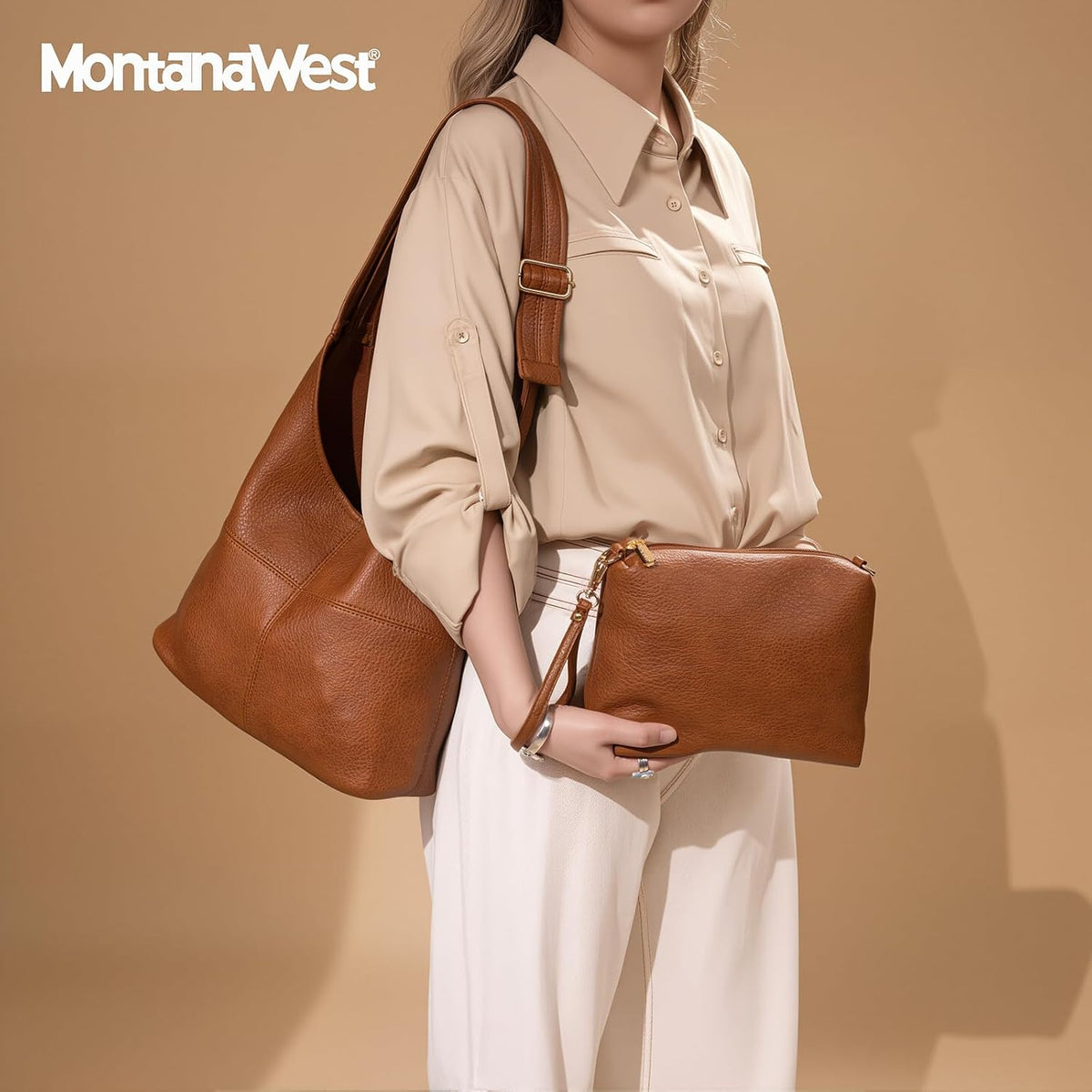 Ultra Soft Foldable Hobo Bag for Women - Slouchy Shoulder Handbag with Cosmetic Pouch