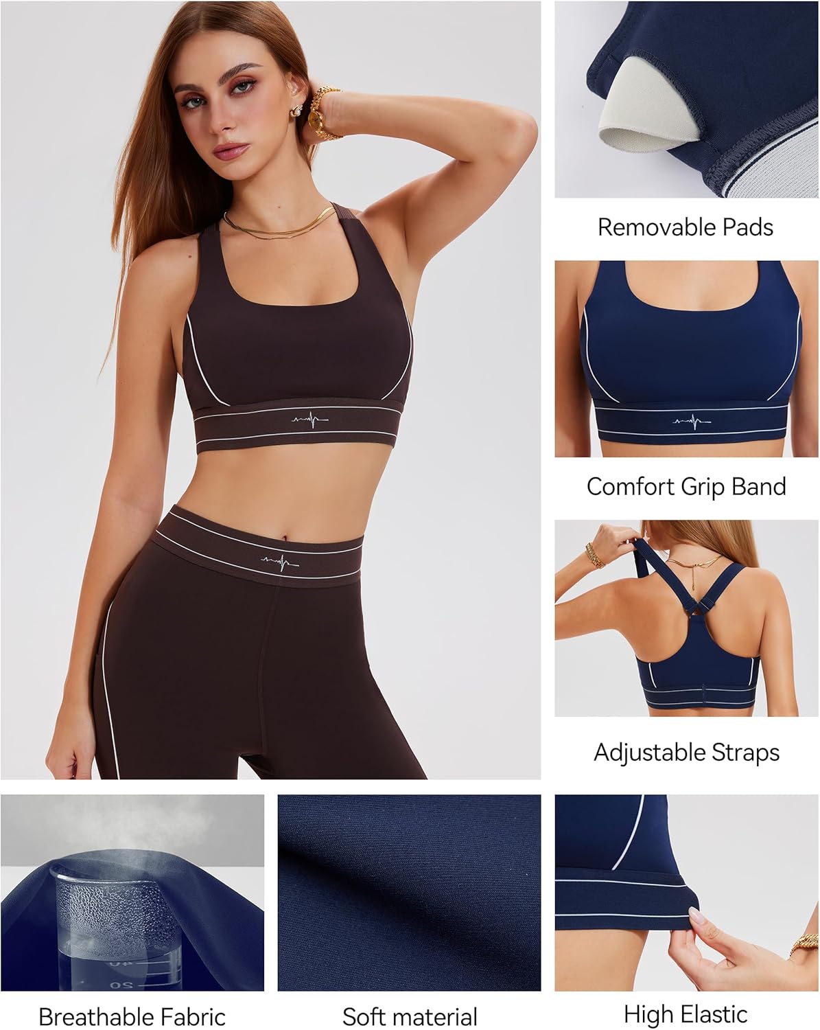 Mudere 2 Piece Workout Sets for Women High Waist Leggings with High Impact Sports Bra Yoga Outfits