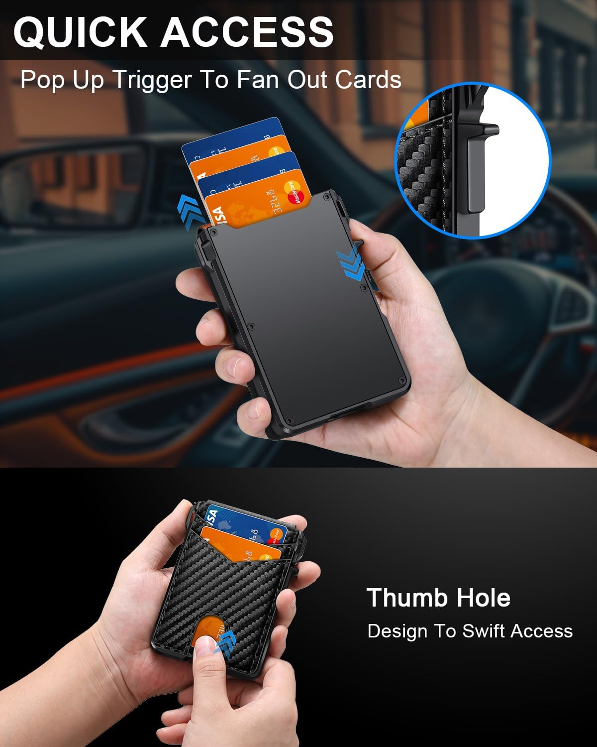 Minimalist Slim Wallet for Men - RFID Blocking Pop Up Card Holder with Money Clip & ID Window