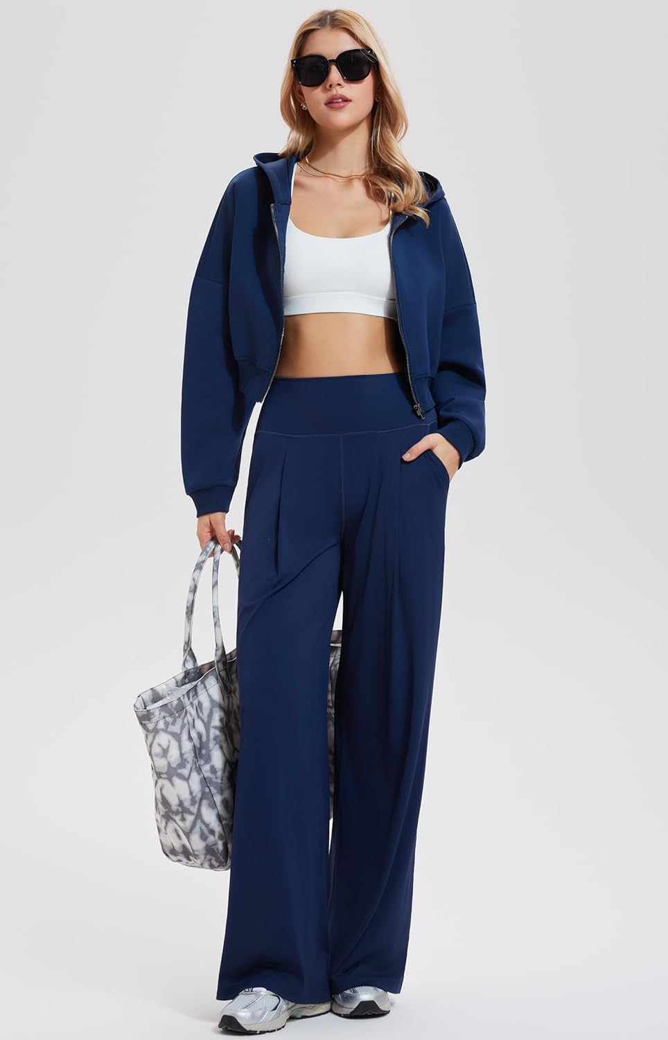 Mudere 2 Piece Sets for Women Fall Travel Outfits Long Sleeve Tracksuit High Waist Wide Leg Pants Zip Sweatsuit Matching Set