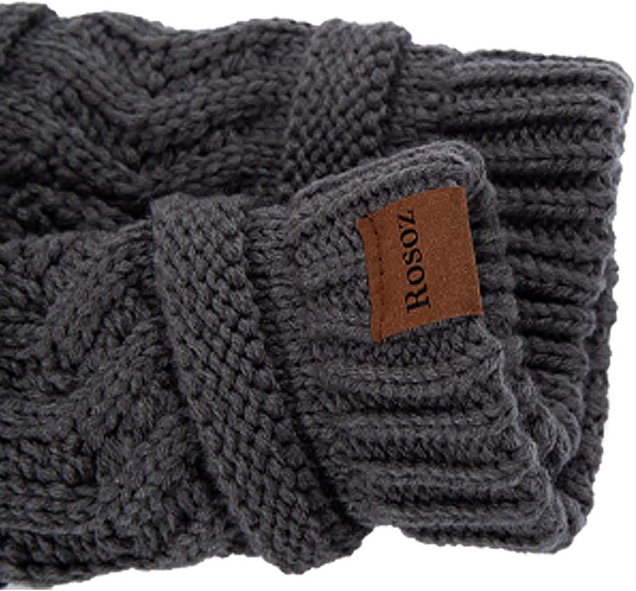 2 Pack Ponytail Beanie for Women, Winter Warm Soft Stretch Cable Knit Messy High Bun Hat