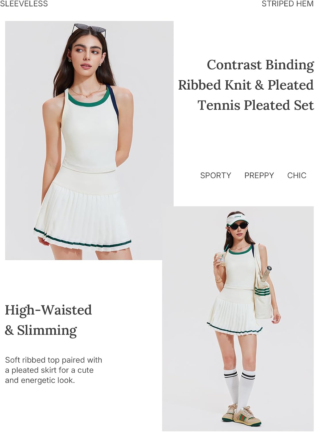 Tennis Skirt Set for Women 2 Piece Racerback Tank Top Golf Dress Activewear for Pickleball Workout