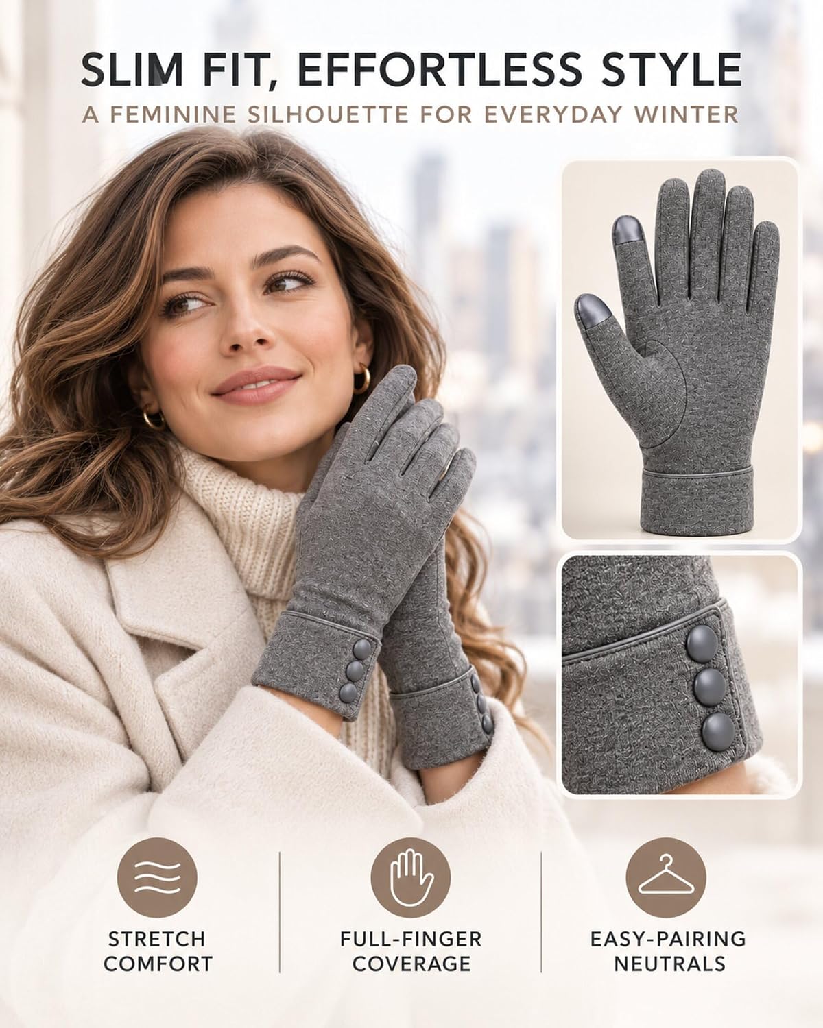 3 Pairs Women's Winter Touchscreen Gloves - Windproof Fleece Lined Warm Texting Mittens