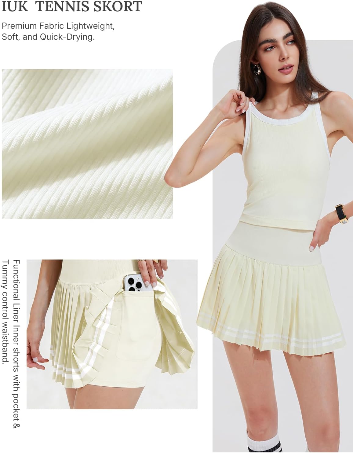 Tennis Skirt Set for Women 2 Piece Racerback Tank Top Golf Dress Activewear for Outfit Pickleball Athletic Workout