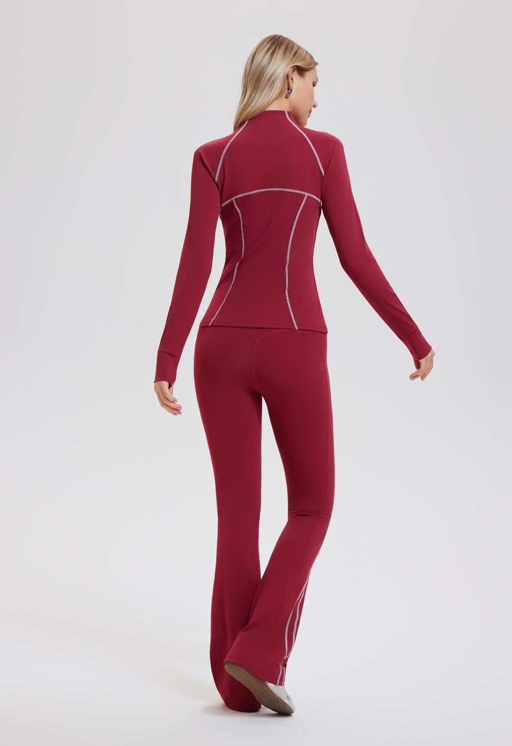 AFZ Women's Bodycon Two Piece Tracksuit Zip-Up Sweat Set with Contrast Striped Flared Joggers Travel Suit