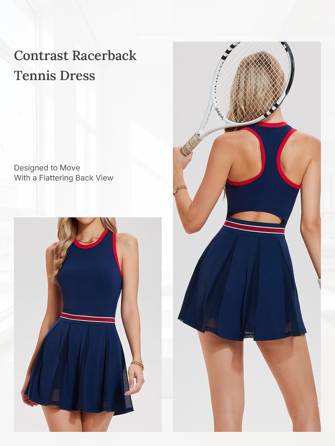 Women's Sleeveless Tennis Golf Dress - Racerback Cutout Pleated Mini Skater Dress for Pickleball