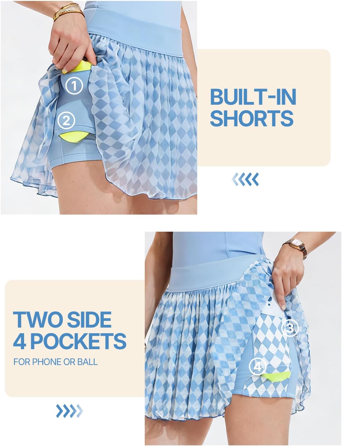 Women's 2 Piece Golf Outfit Tennis Skirt Set Long Sleeve Back Zipper & Flowy Mesh Pleated Skort