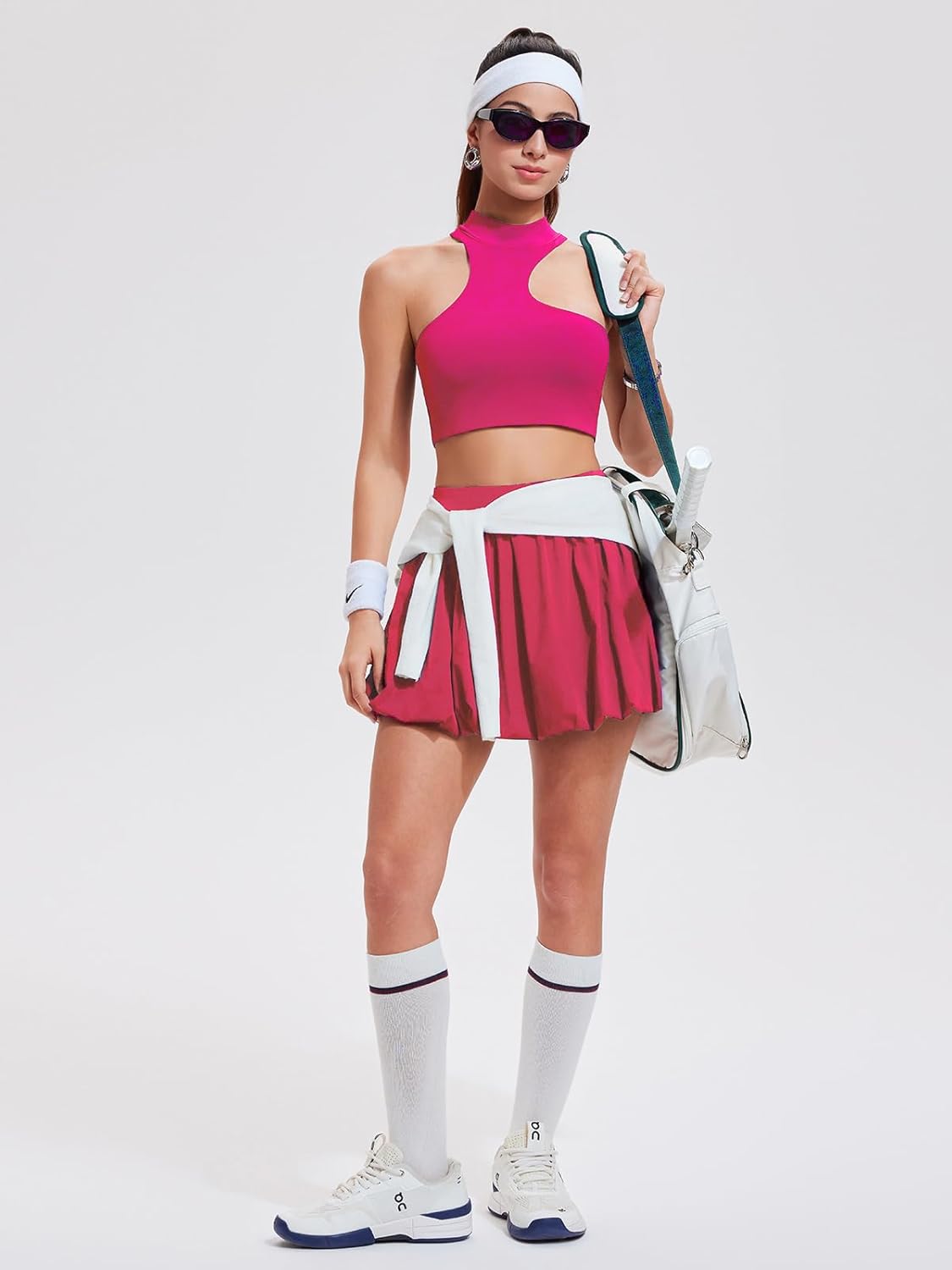 Airfree Women's 2 Piece Skirt Sets Bubble Mini Dress Y2K Irregular Crop Tank Daily Outfits Puffy Skirt with Shorts