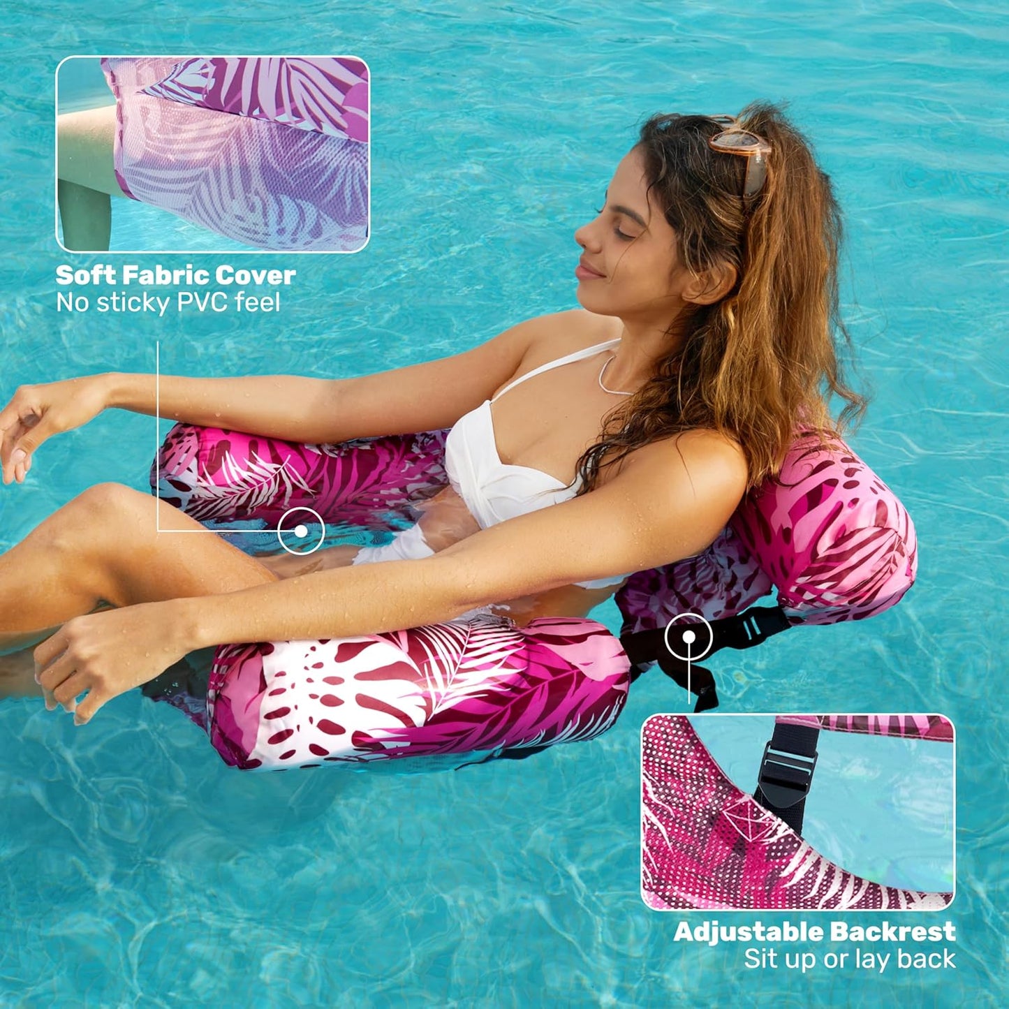 2-Pack Inflatable Pool Float Lounge Chairs with Mesh Seat for Adults, Heavy Duty Water Hammocks