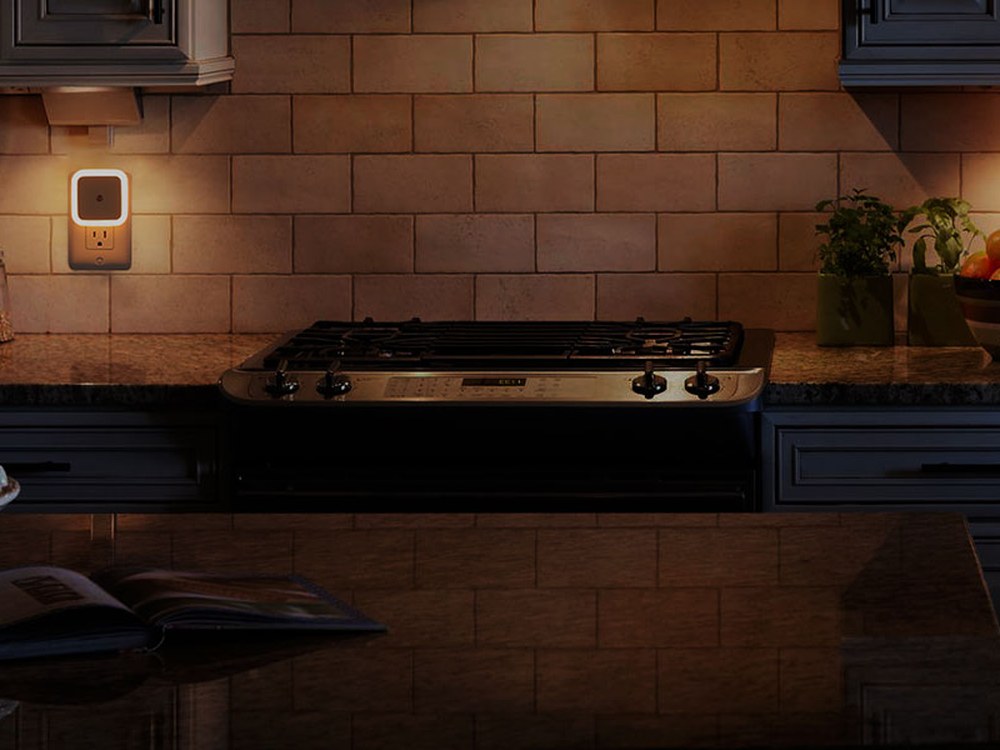 Warm white square night lights used in a kitchen