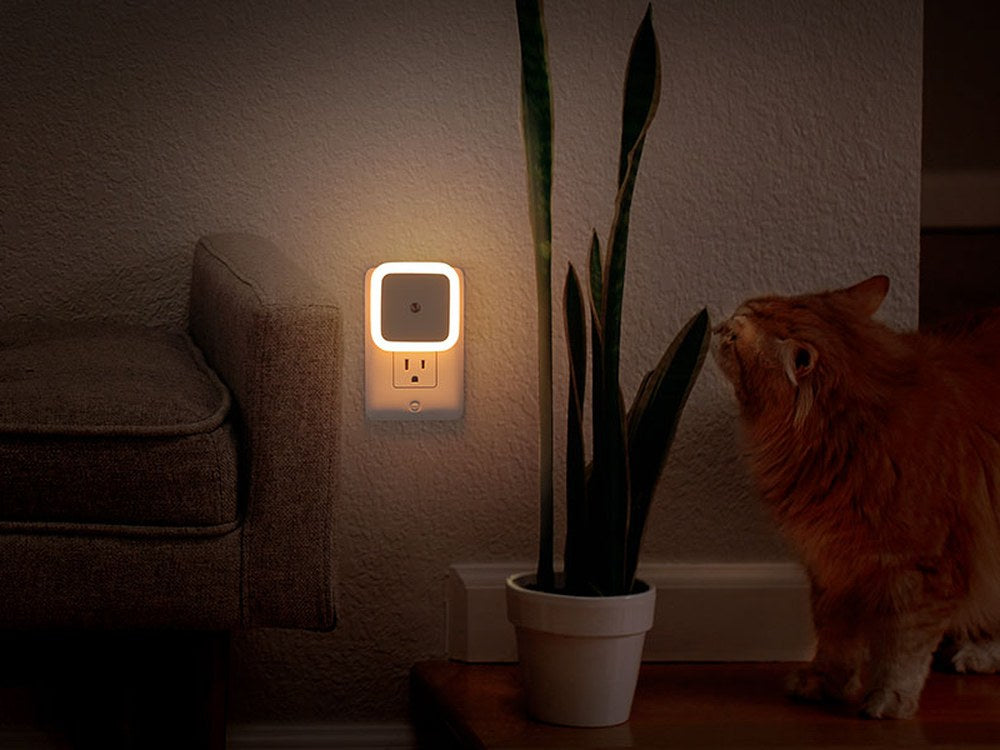 Warm white square night light in a living room